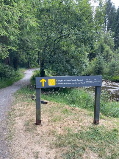 The yellow sign marks the beginning of the Severn-Break-its-Neck trail