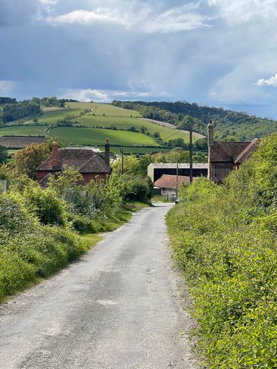 Descending into Cocking, the path turns from chalk and gravel to tarmac road