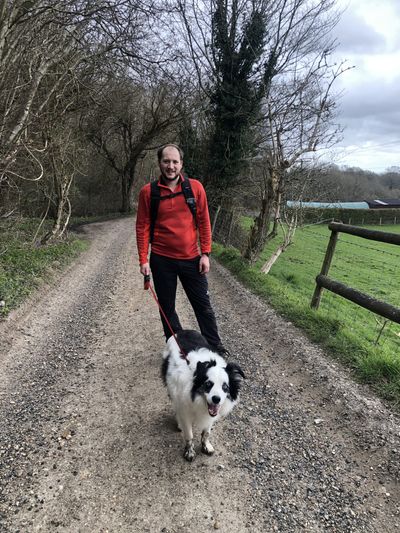 Shadow enjoying a very dog-friendly walk!