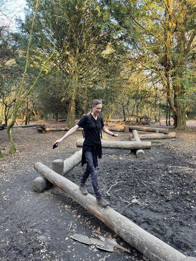 A balancing challenge in the woodland!