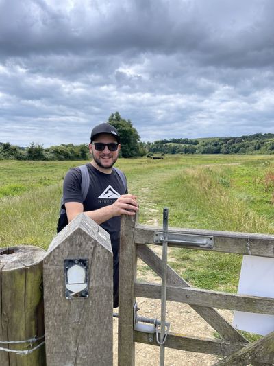 Look out for the livestock in the fields just after Alfriston. Note the black and white acorn sign denoting the South Downs Way route