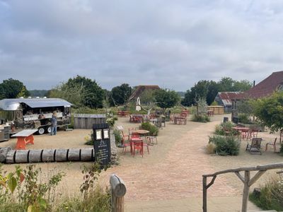 The courtyard at Knepp Rewilding Project - this is where the red, orange and yellow routes begin and end