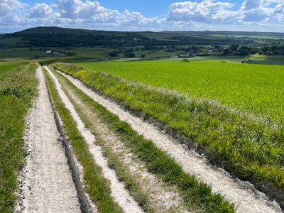 Looking back towards Amberley as you ascend the path carved out by tractors