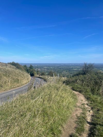 Take the footpath to the right of the road as you come off the Downs