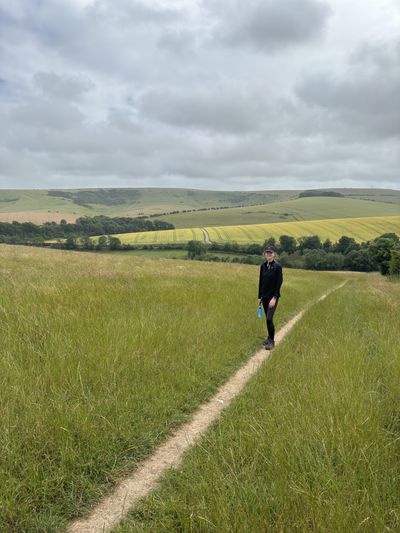 Looking back as we ascend the sloping path up towards Black Cap